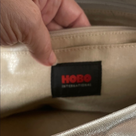 HOBO Silver Metallic Slouch Ruched Hand Held Tote Bag - Picture 2 of 16